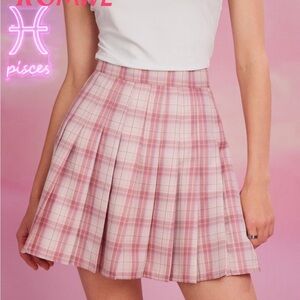 ROMWE Pink Pleated Skater Mini Skirt